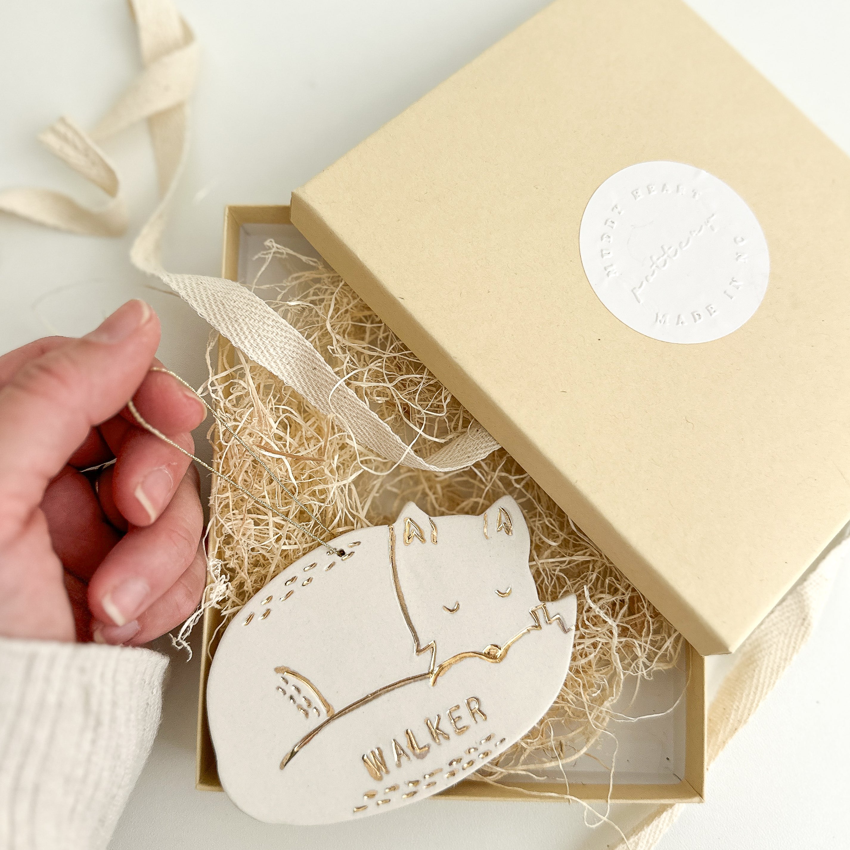 Handmade ceramic ornaments and personalized keepsakes by Muddy Heart