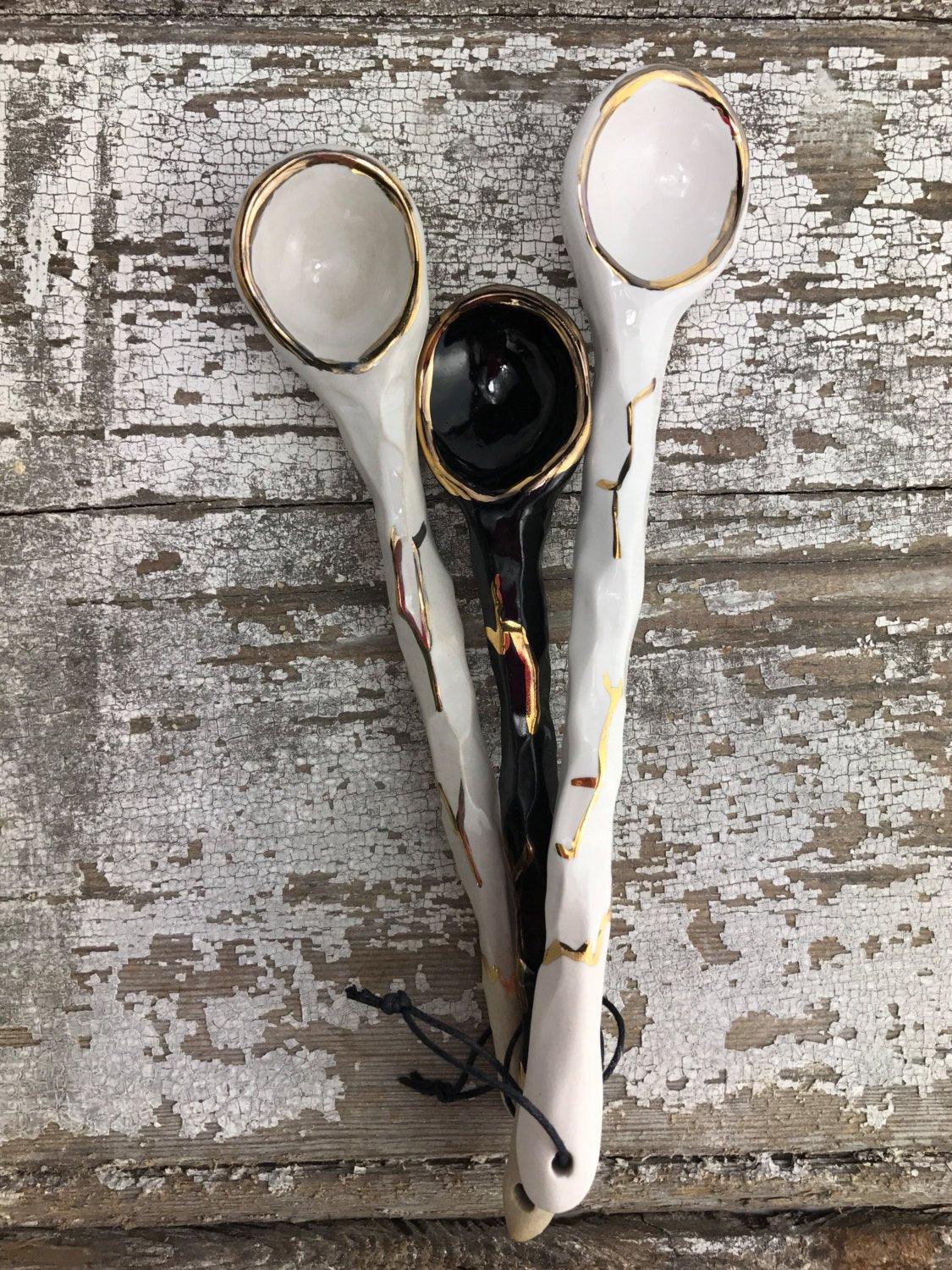 Handmade ceramic spoons gilded in 22k gold, thoughtful gifts under $100