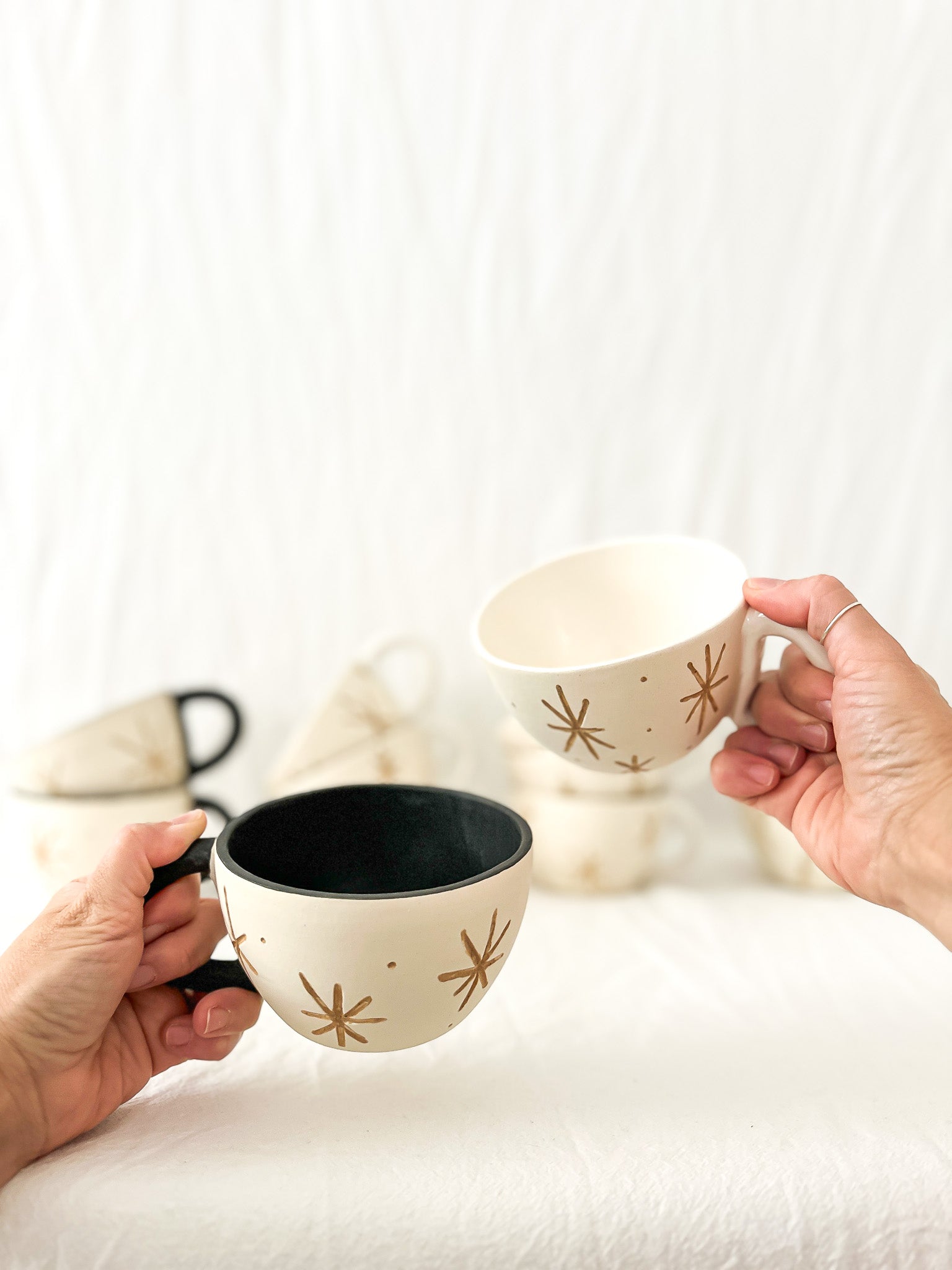 Handmade star-pattern ceramic mug, sample design on sale