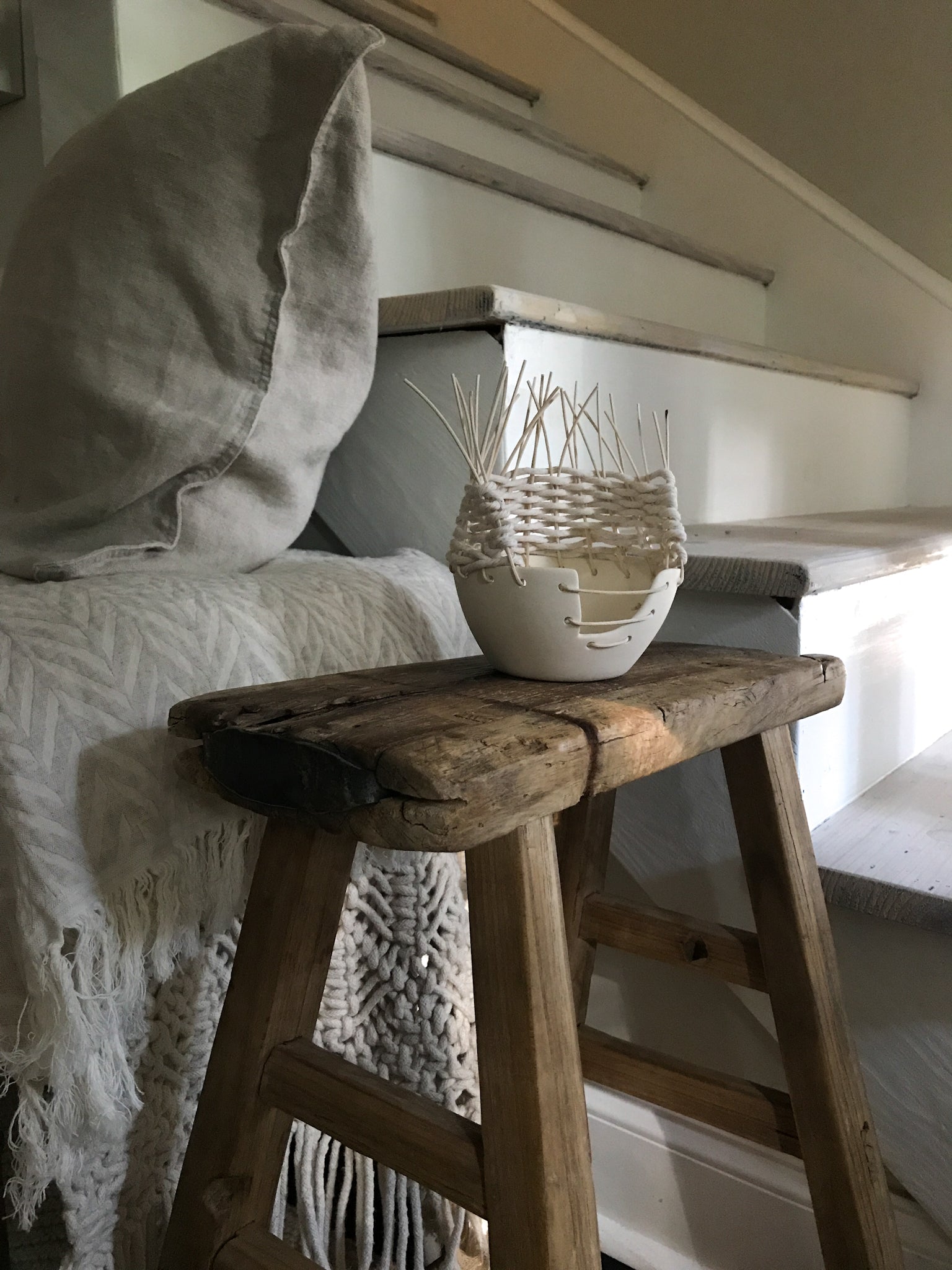 Handmade woven ceramic pottery basket by Muddy Heart