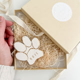 Handmade porcelain pet paw ornament with 22K gold luster by Muddy Heart
