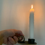 Handmade primitive ceramic taper candle holder in a neutral glaze
