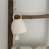Handmade round-handled ceramic bell with cotton rope and stoneware knocker