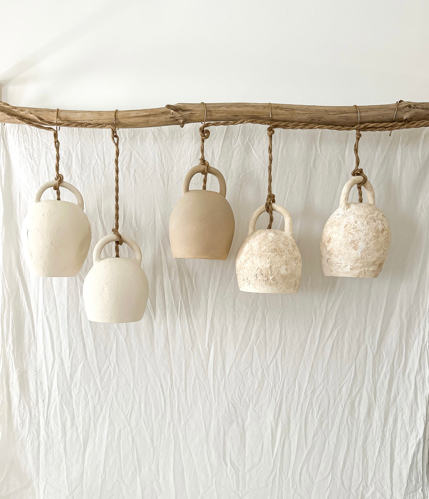 Handmade ceramic bell-shaped pendant lamp with plug-in cord, a seconds-sale piece