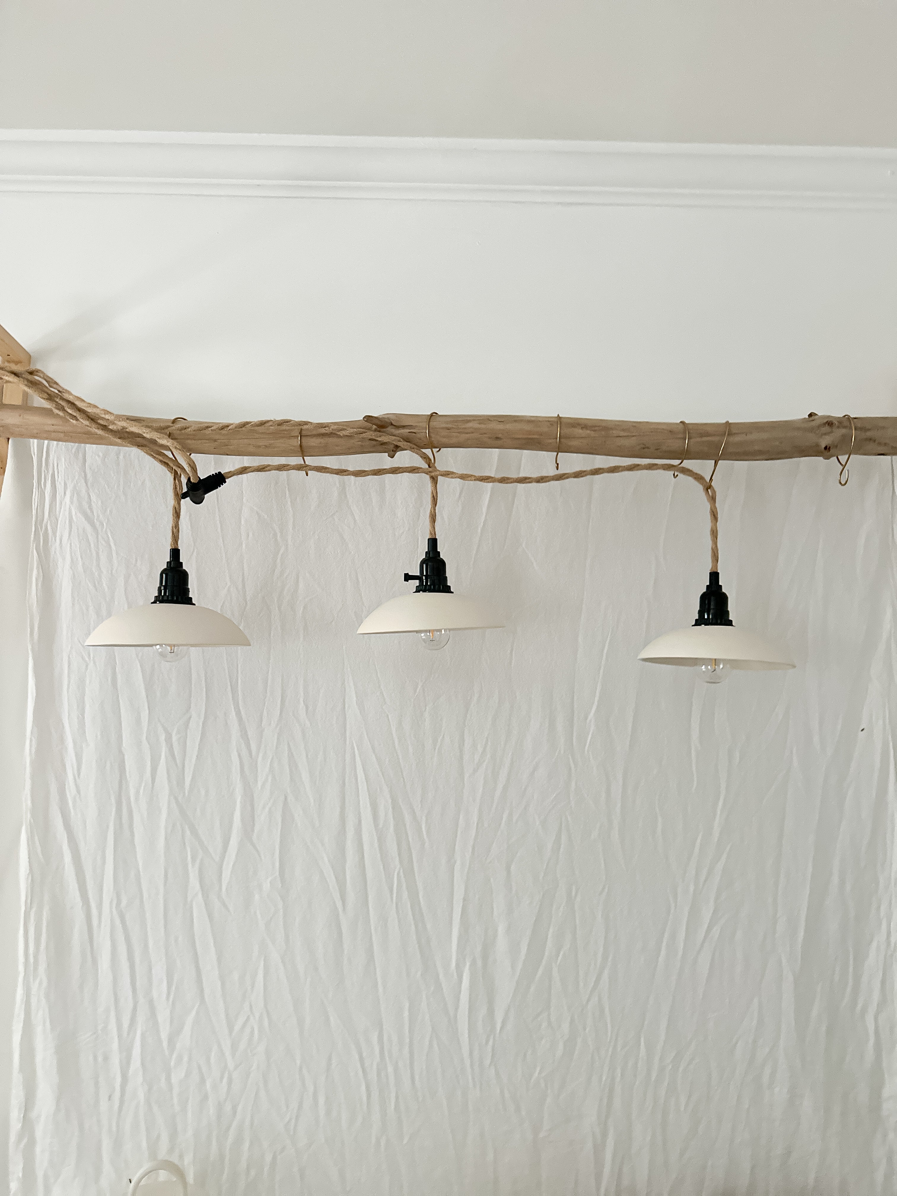 Handmade ceramic 3-light pendant system for a kitchen or dining nook