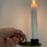 Handmade primitive ceramic taper candle holder in a neutral glaze