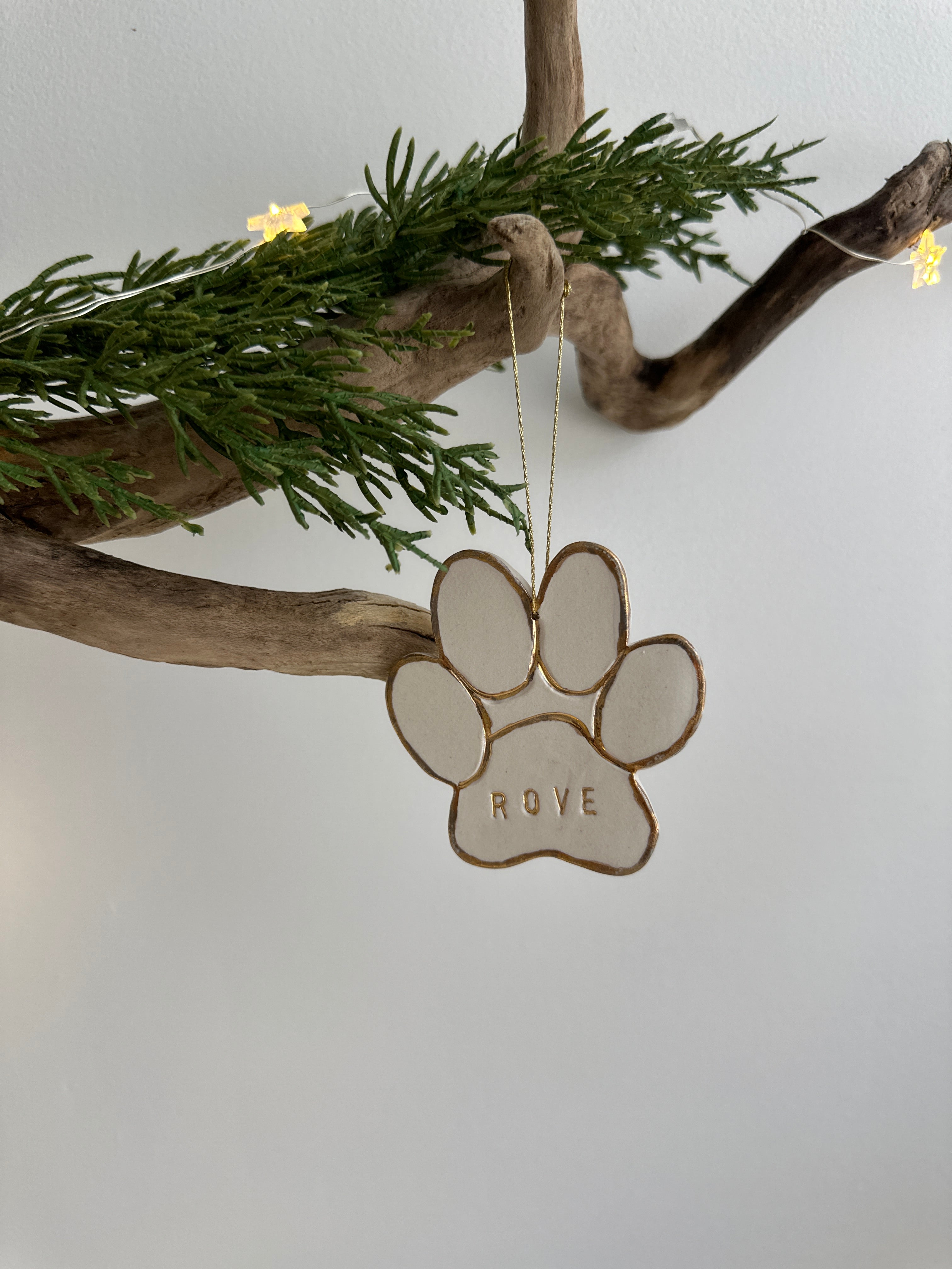 Handmade porcelain pet paw ornament with 22K gold luster by Muddy Heart