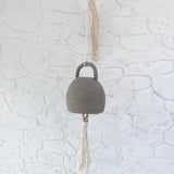 Handmade large curved ceramic bell with thick cotton rope