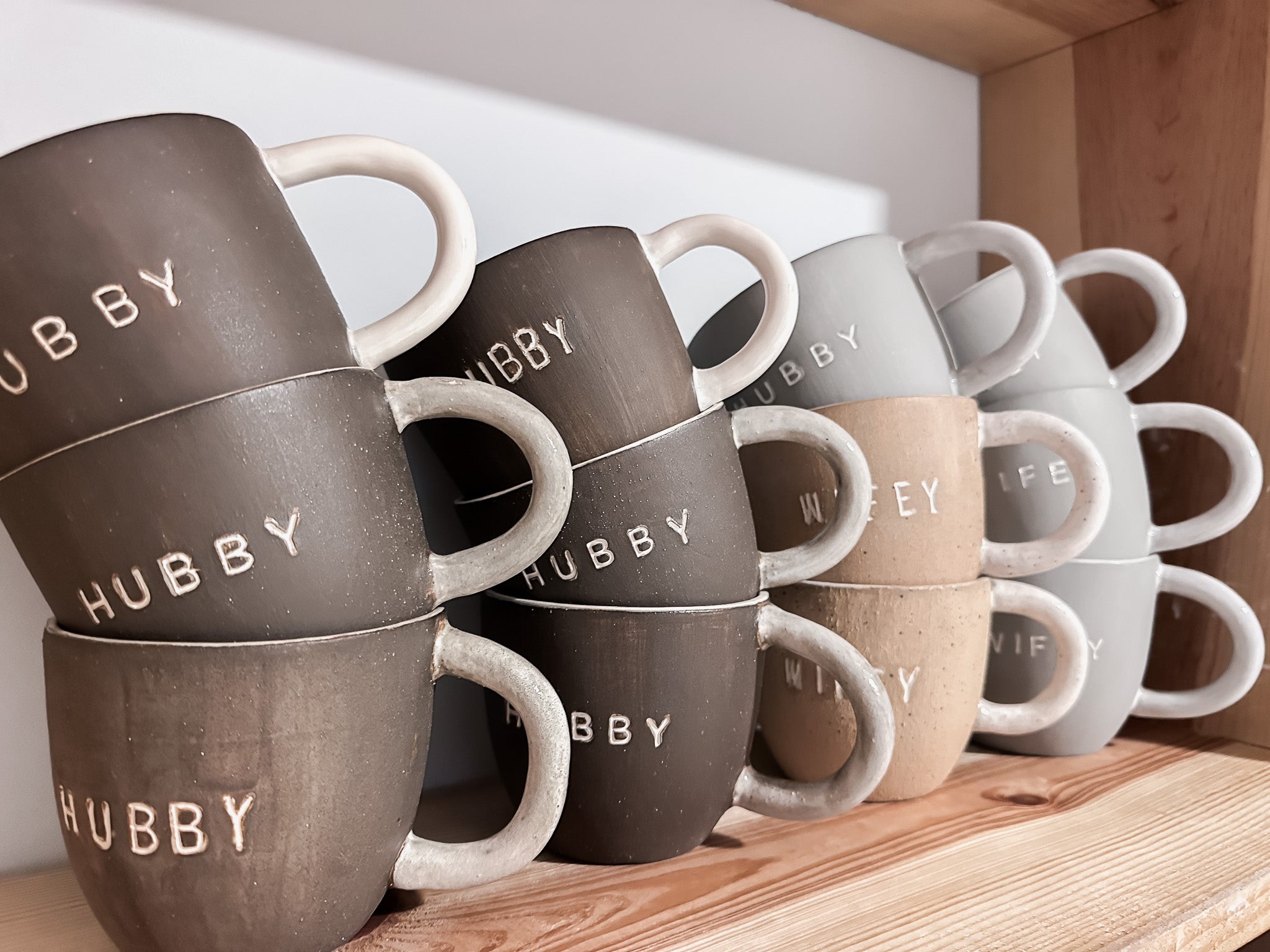 Ceramic couple's mug set in matte grey and buff, seconds sale