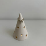 Handmade ceramic ring cone carved with little hearts and gilded in real 22-karat gold