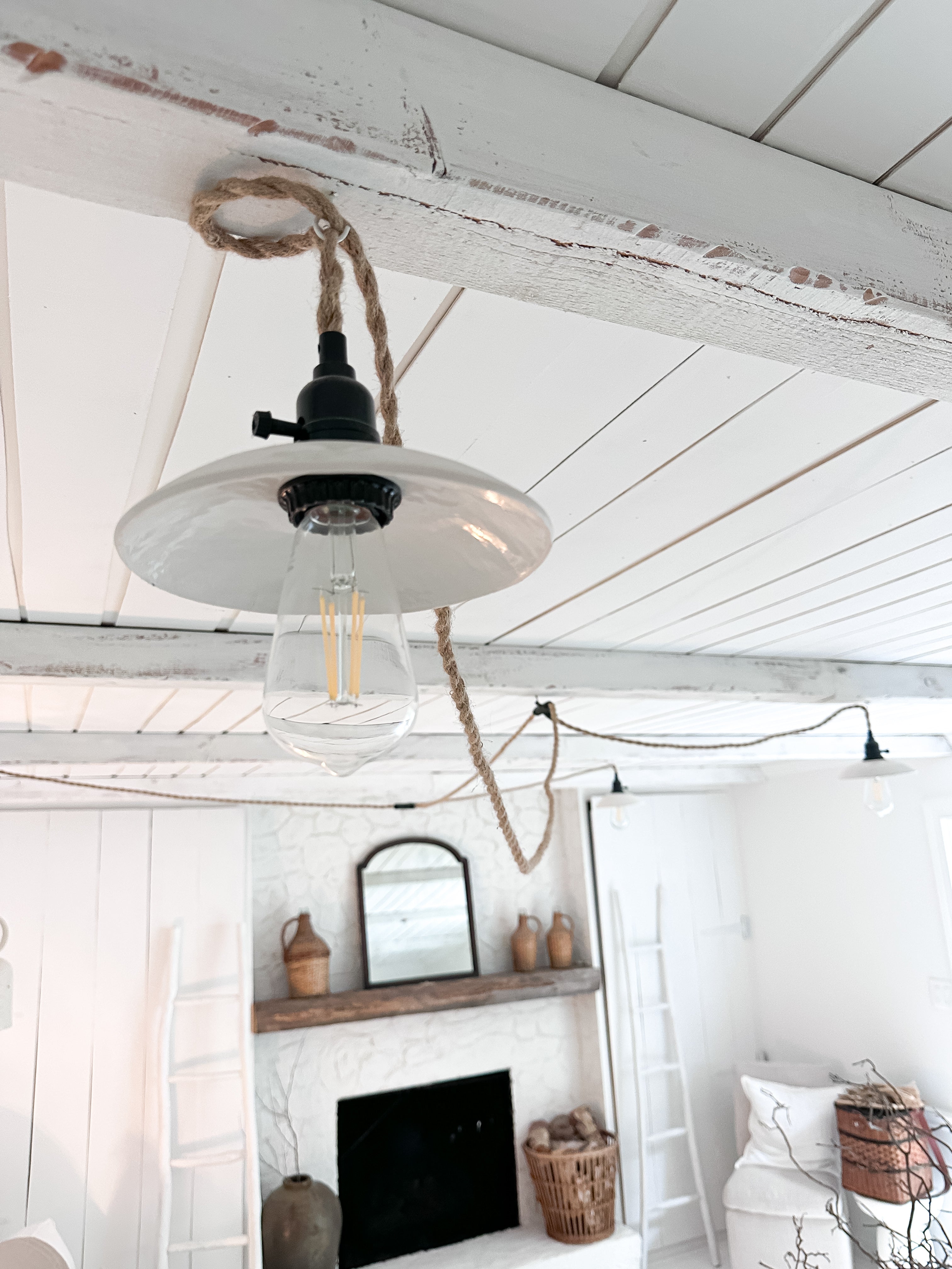 Plug-in ceramic pendant lights in a neutral stoneware finish