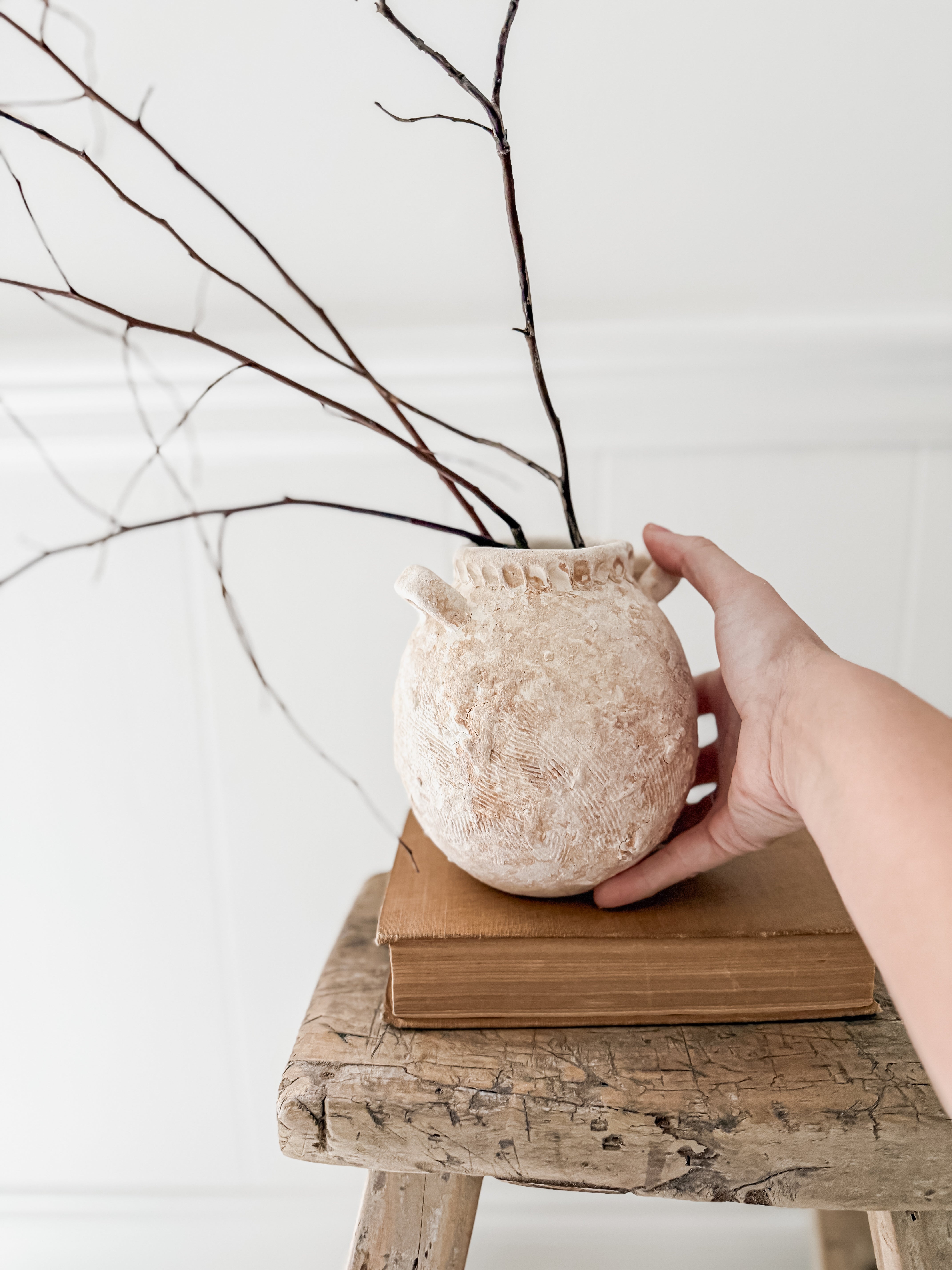 Handmade bellied stoneware vase in an earthy Unearthed textured finish