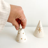 Handmade ceramic ring cone carved with little hearts and gilded in real 22-karat gold