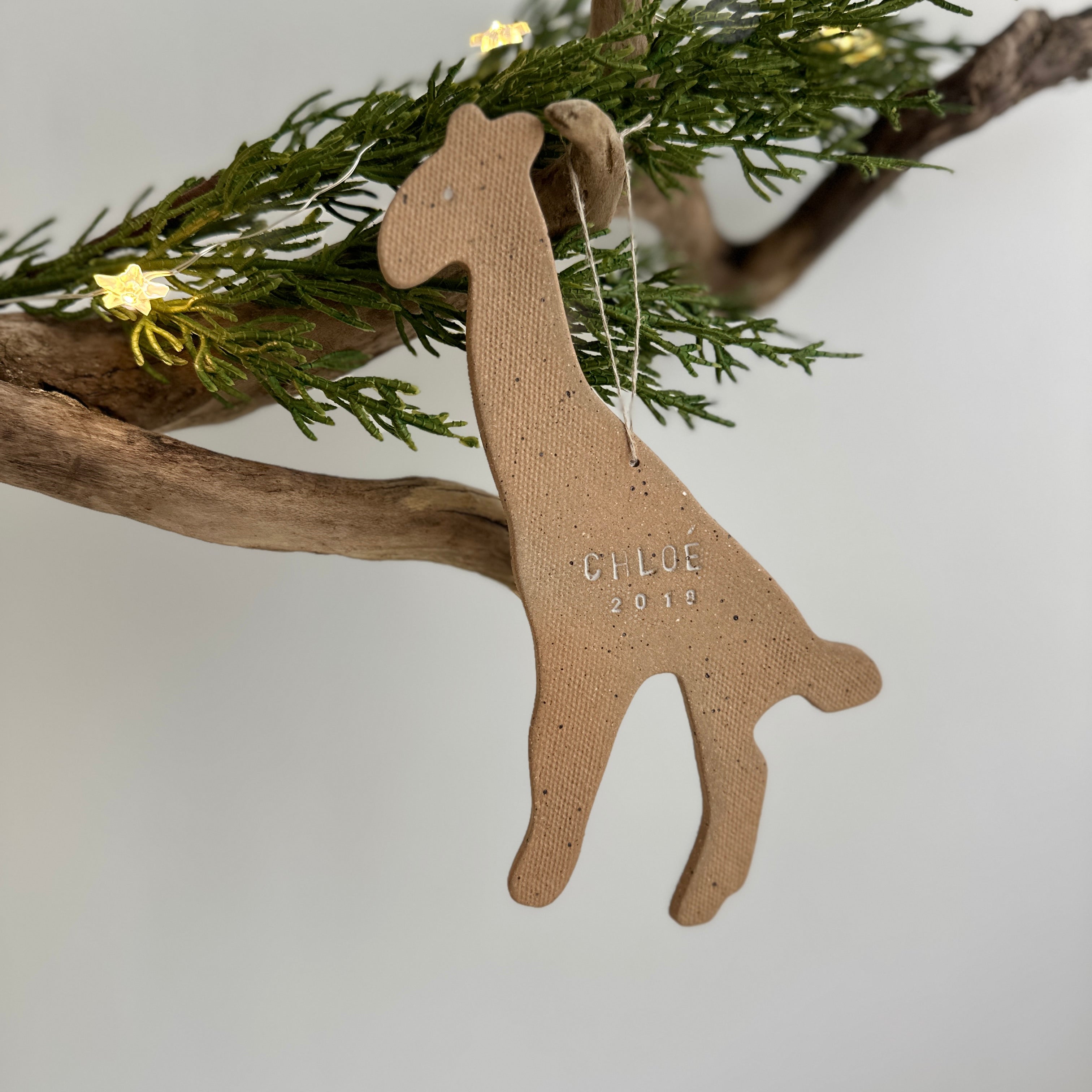 handcrafted pottery personalized name giraffe ornament for child 