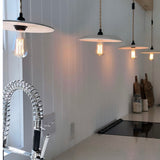 Handmade wide ceramic pendant light in a neutral stoneware finish