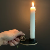 Handmade primitive ceramic taper candle holder in a neutral glaze
