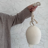 Handmade large round-handle ceramic bell with thick cotton rope