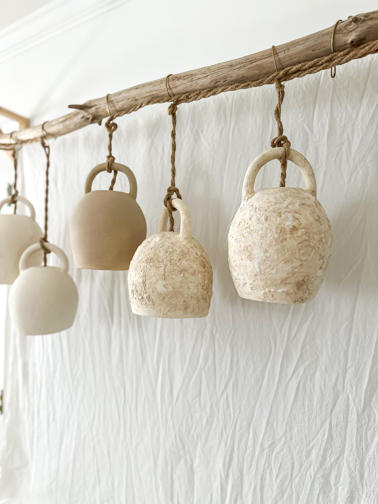Handmade ceramic bell pendant lamp, plug-in style with switch