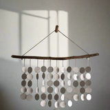Handcrafted wall hanging, ceramic discs, driftwood, bohemian wall art