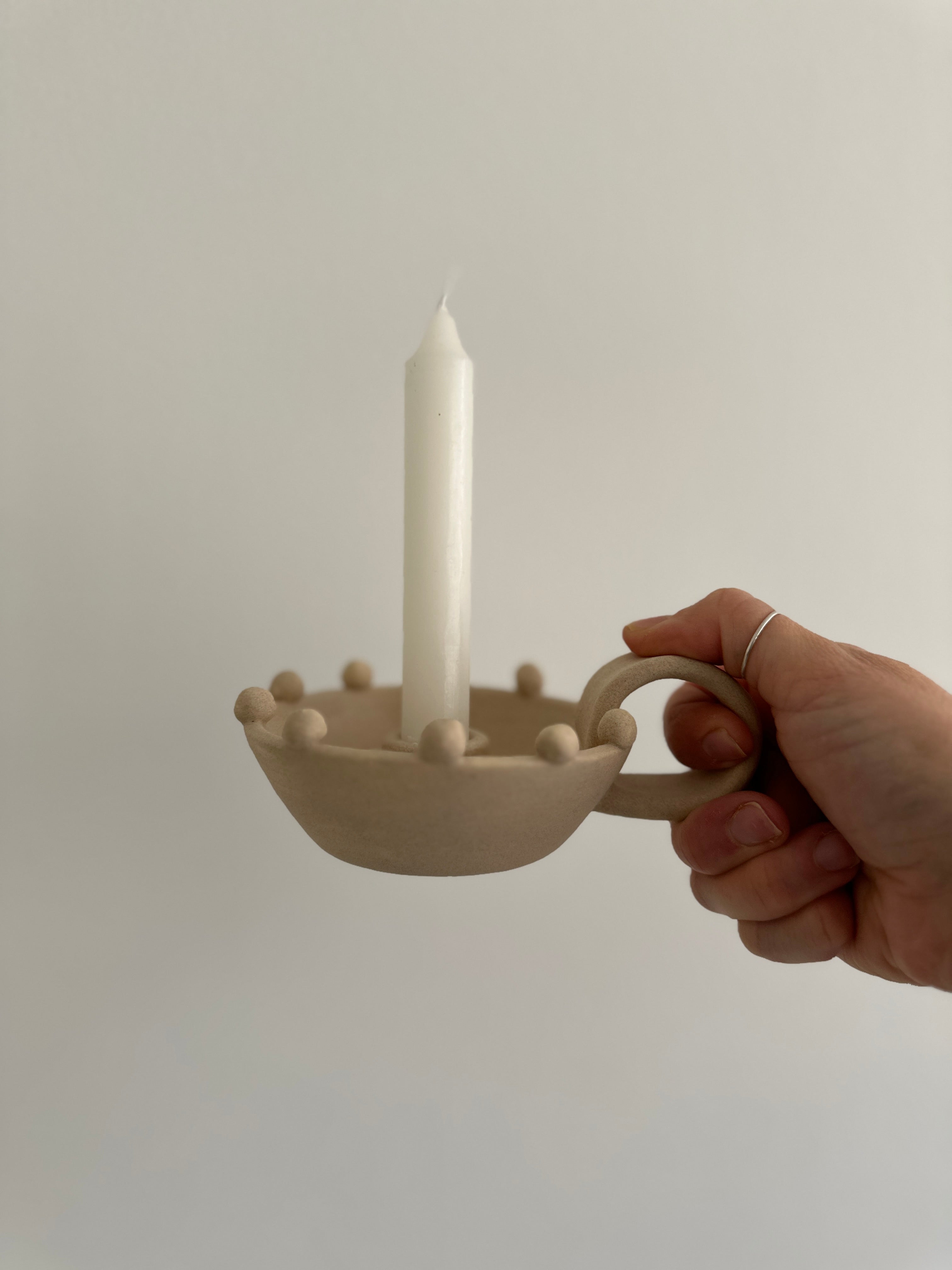 Handmade beaded ceramic candle holder by Muddy Heart