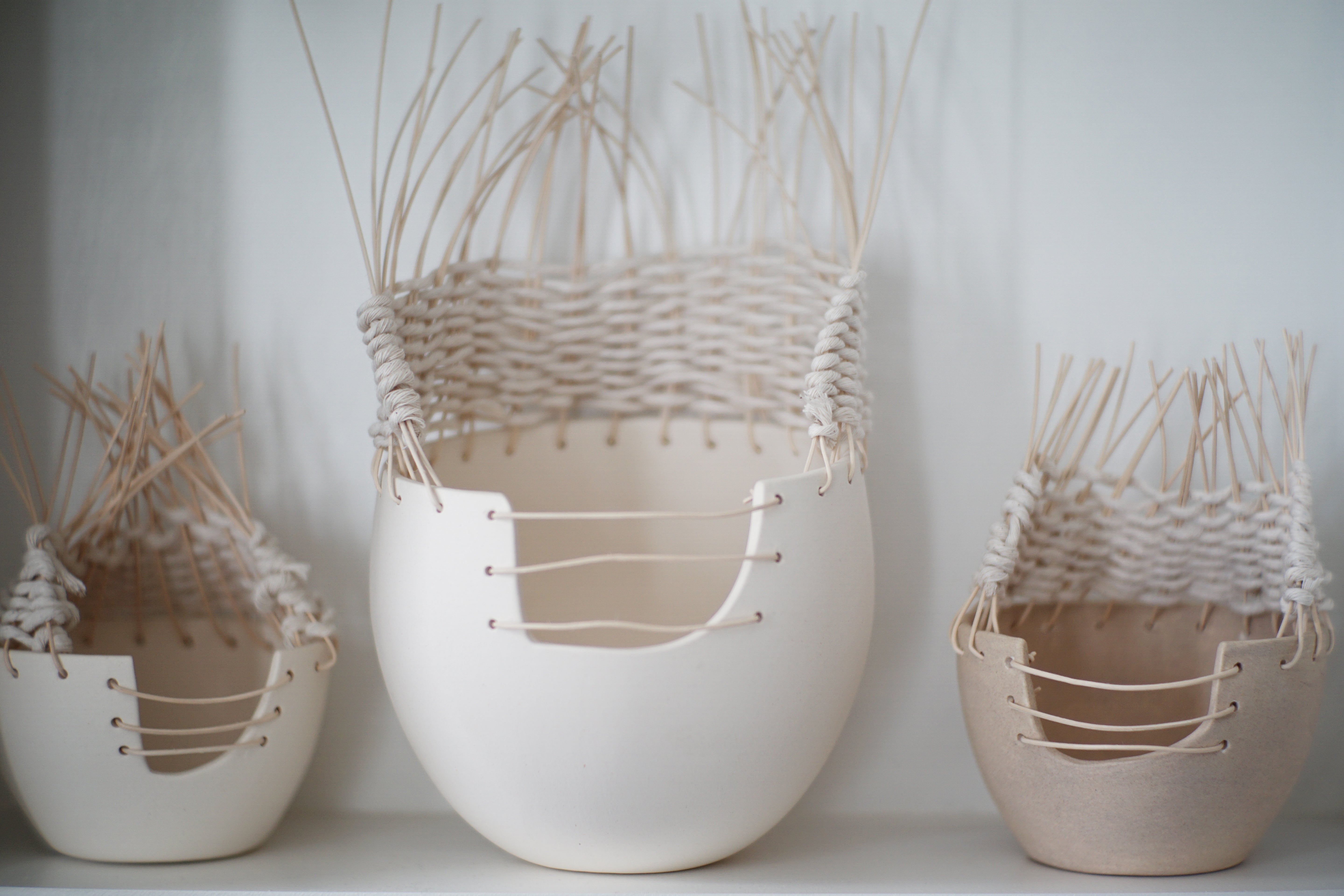 Handmade woven ceramic pottery basket by Muddy Heart