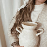 Handmade ceramic vase with handles and antique-inspired unearthed texture