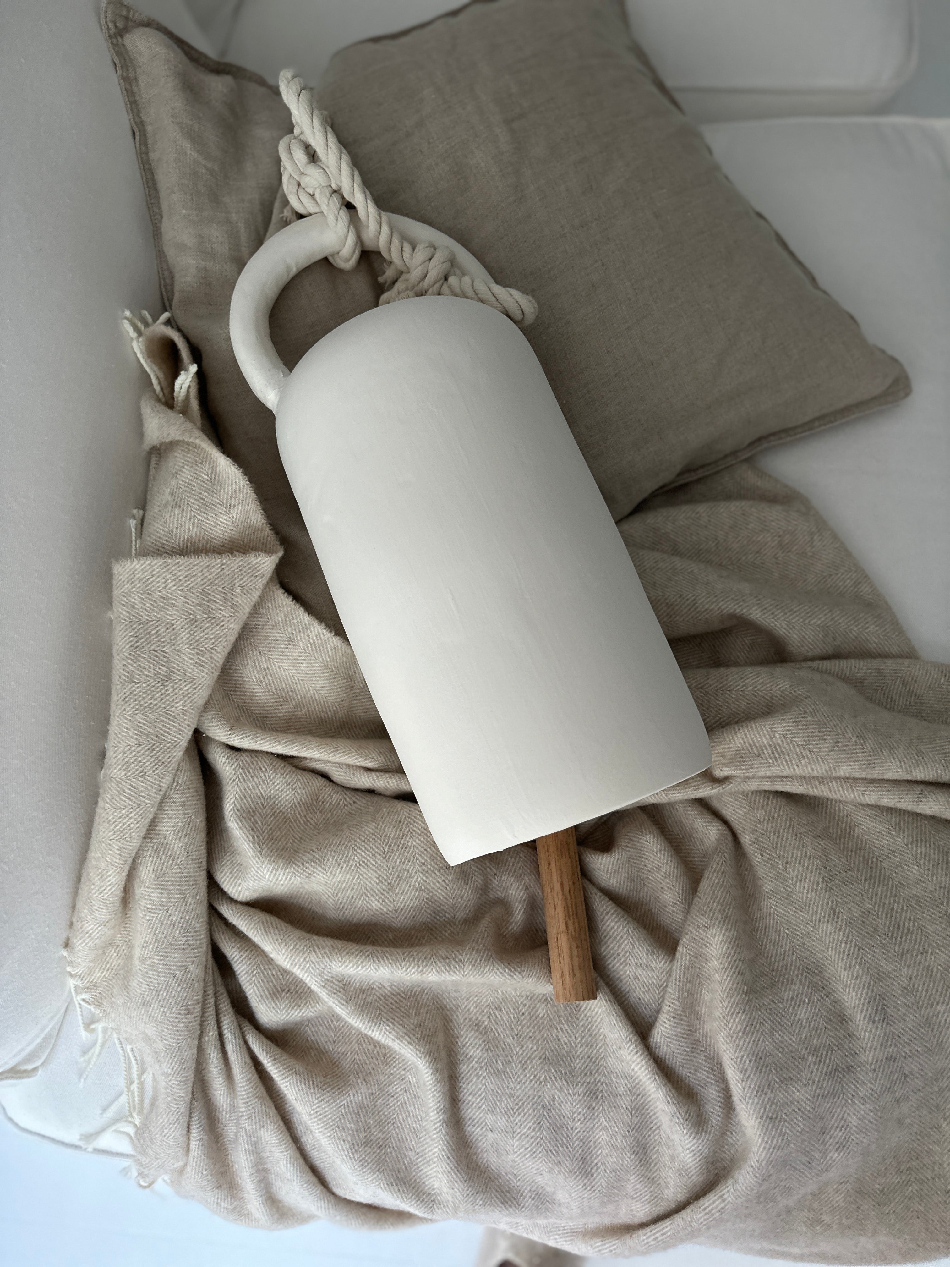 Handmade extra-large long ceramic bell with wooden ringer