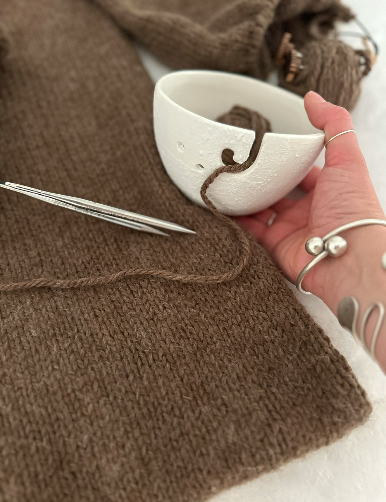 Handmade ceramic yarn bowl for knitting and crochet