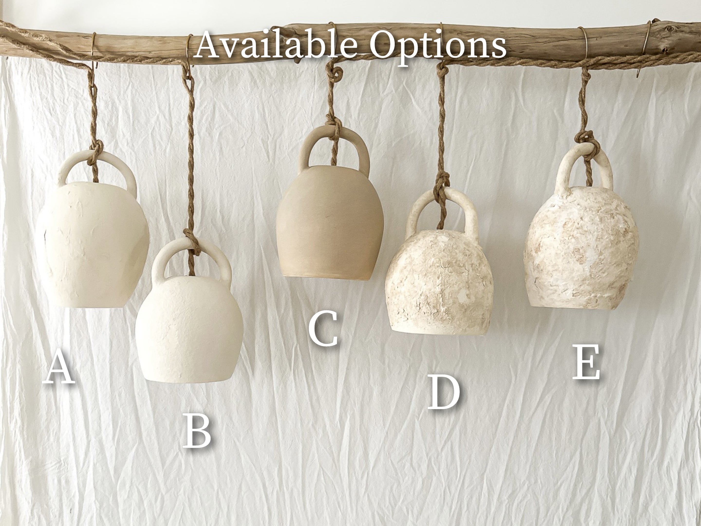 Handmade ceramic bell pendant lamp in a neutral glaze