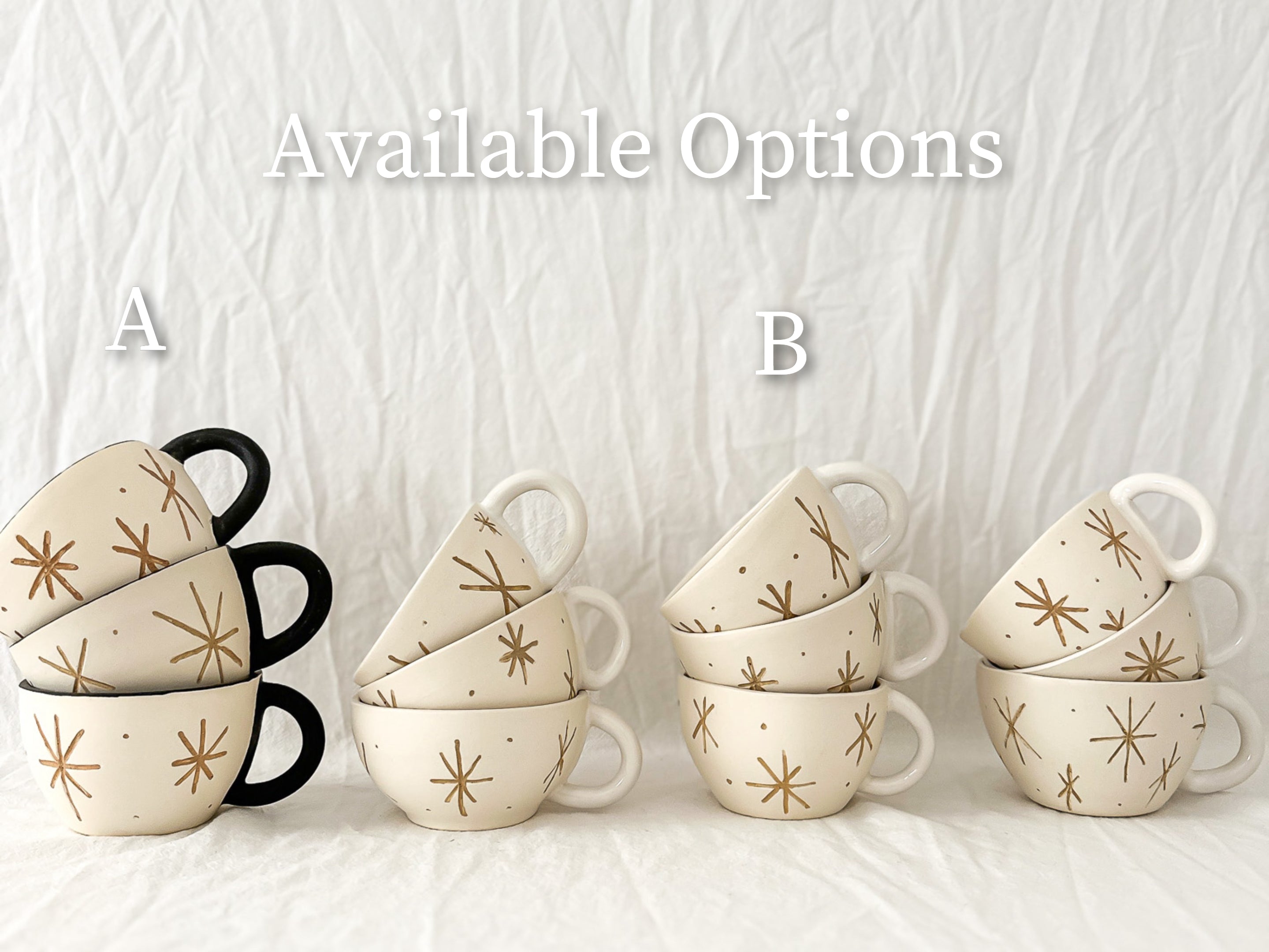 Star-textured ceramic coffee mug with a frost-black interior