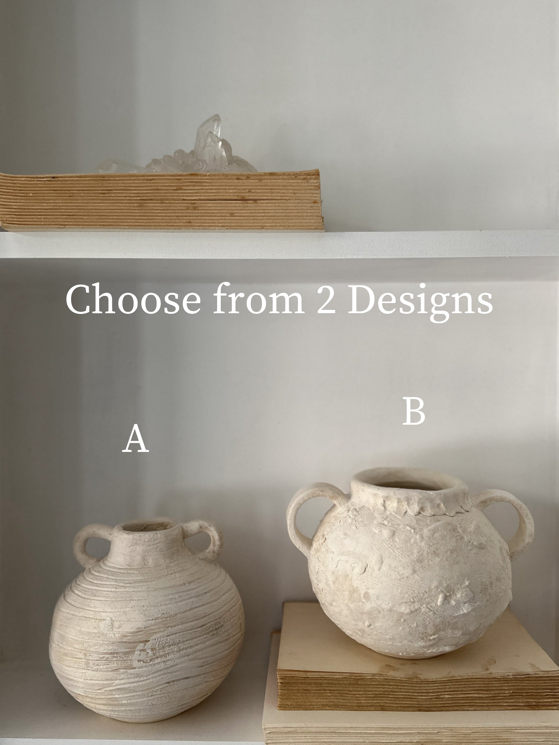 Handmade wide banded stoneware vessel with a raw clay exterior