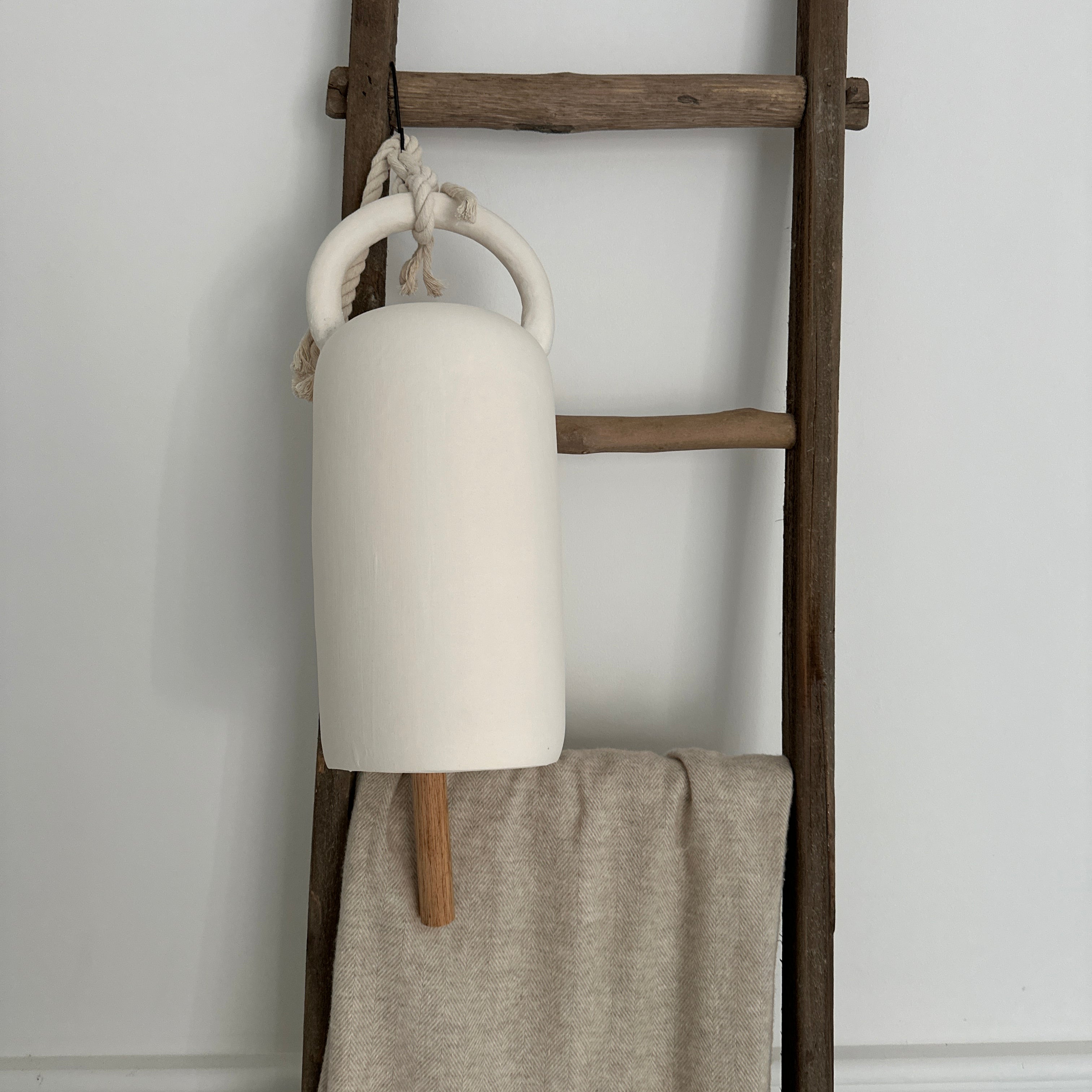 Handmade extra-large long ceramic bell with wooden ringer