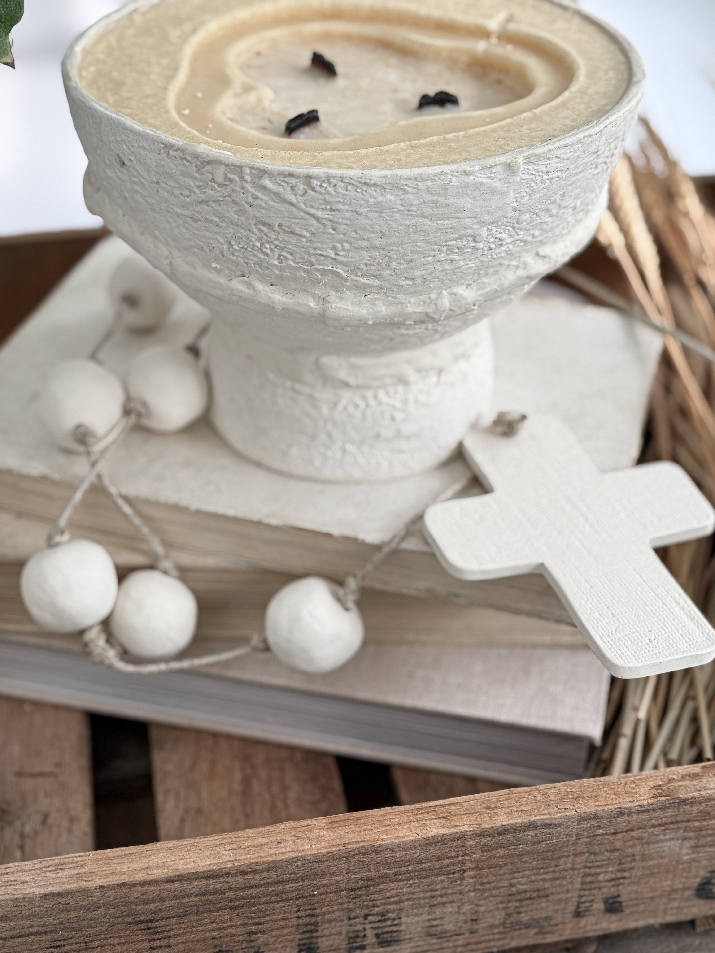 Handmade oversized stoneware ceramic rosary with hand-formed beads and cross by Muddy Heart