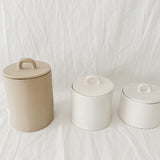Lidded ceramic canister in a neutral glaze, seconds sale