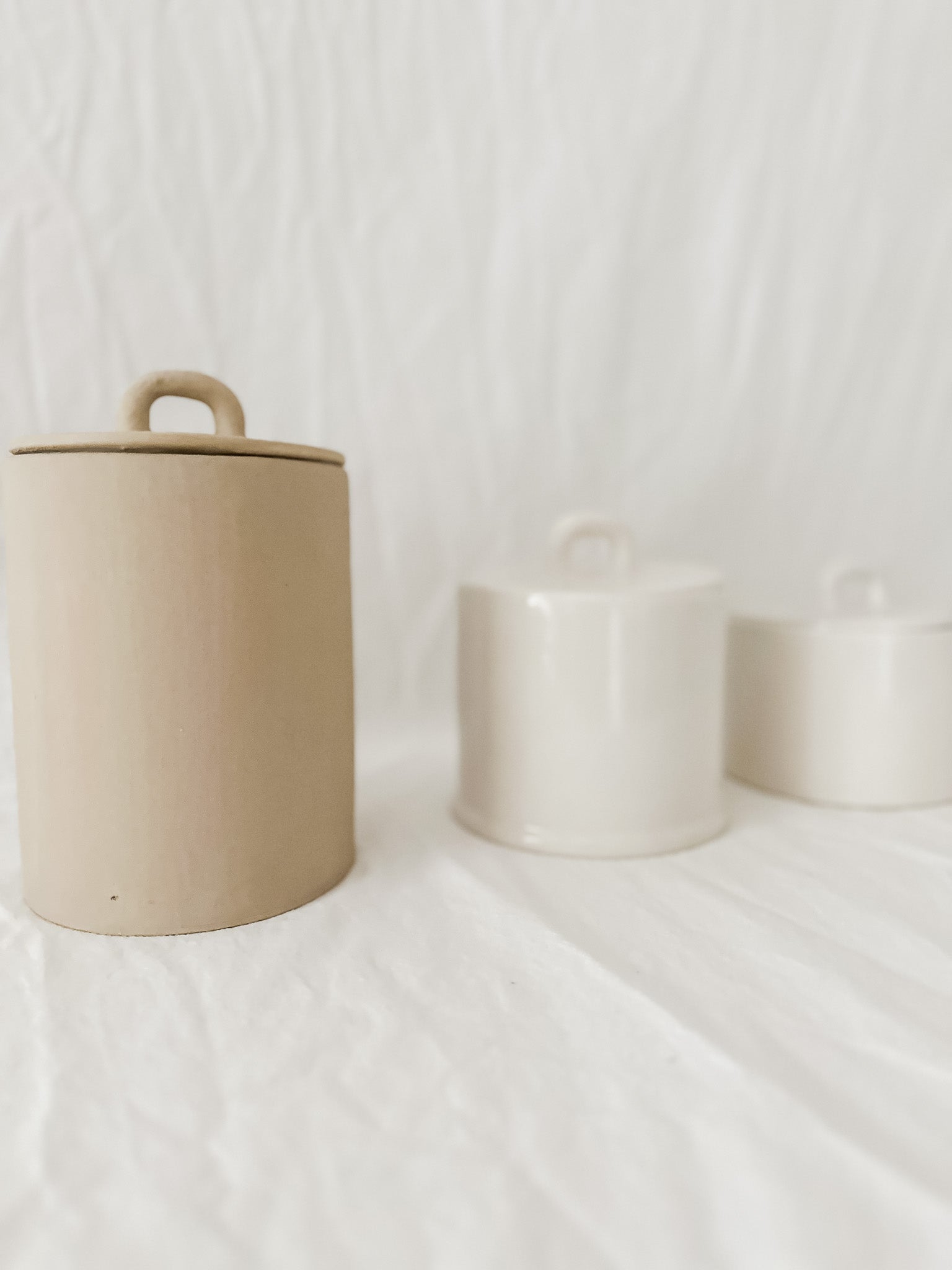 Handmade ceramic pantry canister with a handle