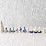 Handmade blue marbled ceramic ring cone for holding rings, 3 inches tall