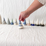 One-of-a-kind blue marbled ceramic ring cone, handmade in Cary, NC