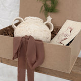 Handmade ceramic olive jar with a soft old-world texture in a neutral finish.