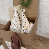 Handmade ceramic luminary tree set glowing with LED tea lights in a ready-to-gift holiday box.
