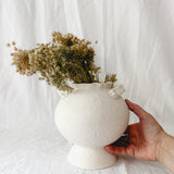 One-of-a-kind footed ceramic vase in frost-white glaze, 8.5 inches tall