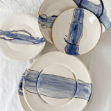 Gloss blue watercolor ceramic plate with a real 22k gold luster line