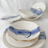 Cobalt watercolor ceramic dinnerware with 22k gold luster trim, handmade