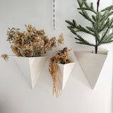 Handmade gloss white ceramic pyramid wall planter, watertight, for plants or dried flowers, seconds-sale piece from Muddy Heart