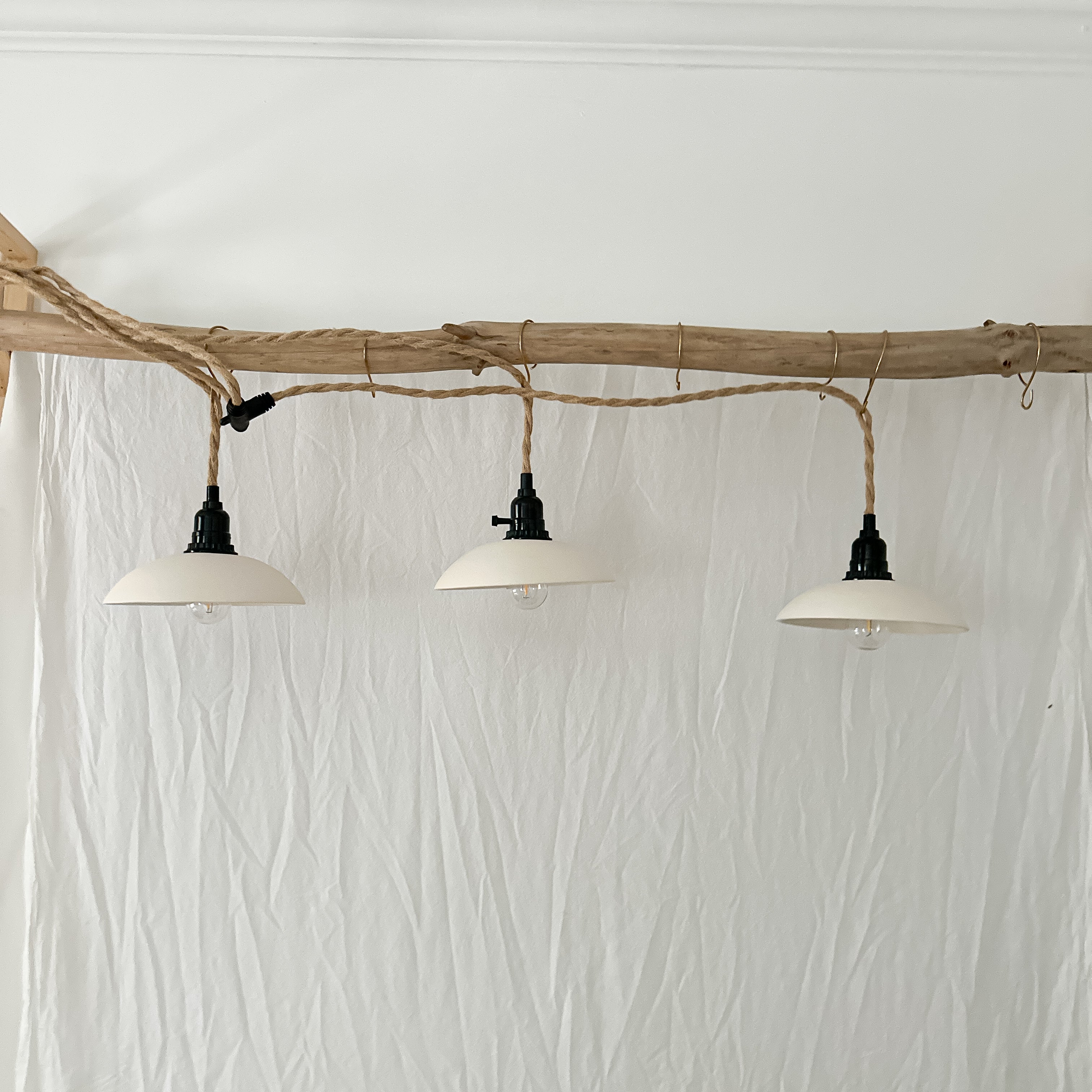 Handmade three-light plug-in ceramic pendant cluster with open shades