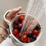 Handmade ceramic handheld berry bowl colander for washing produce