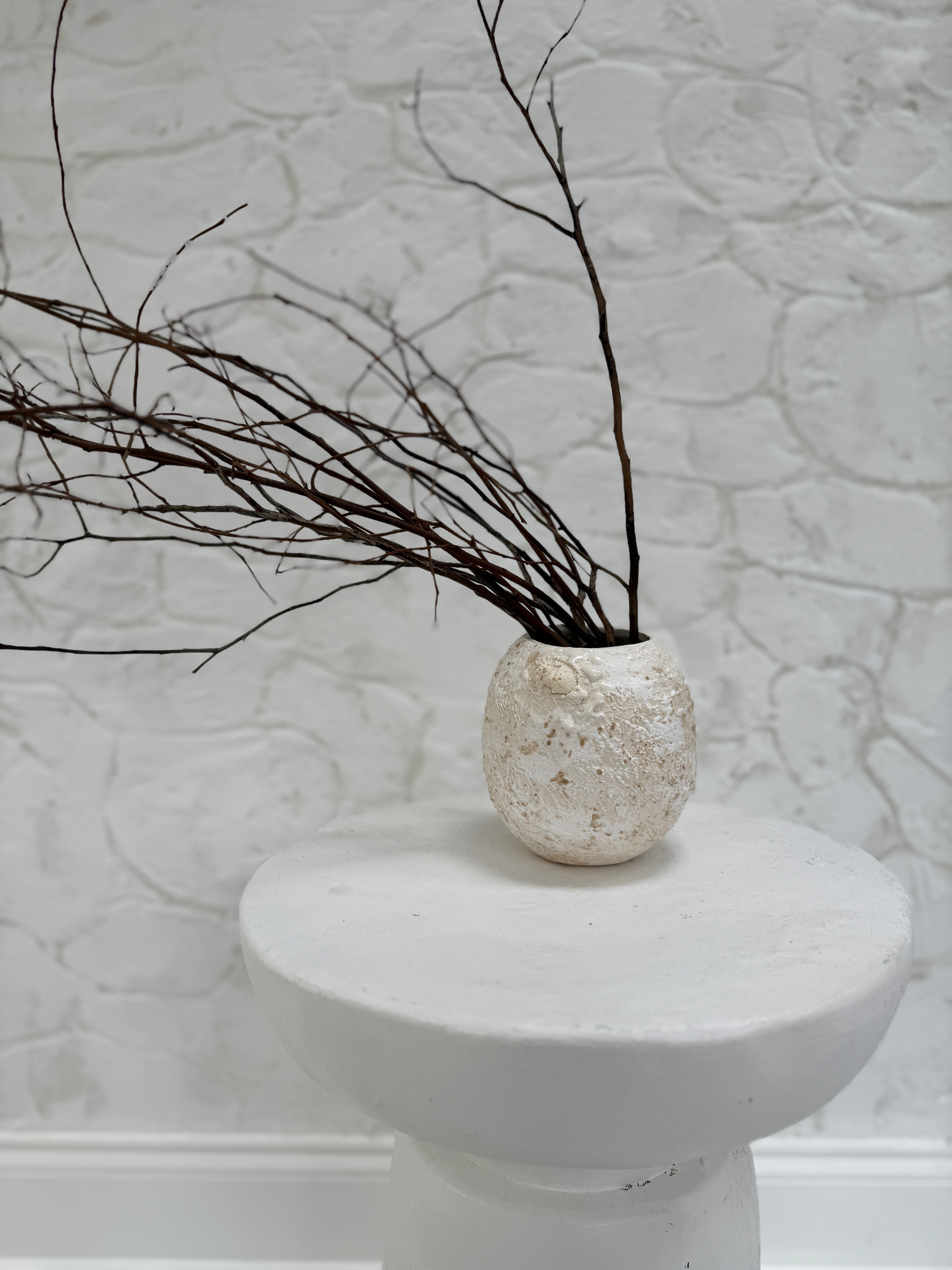 Small handmade textured stoneware bowl vessel for flowers or kitchen utensils