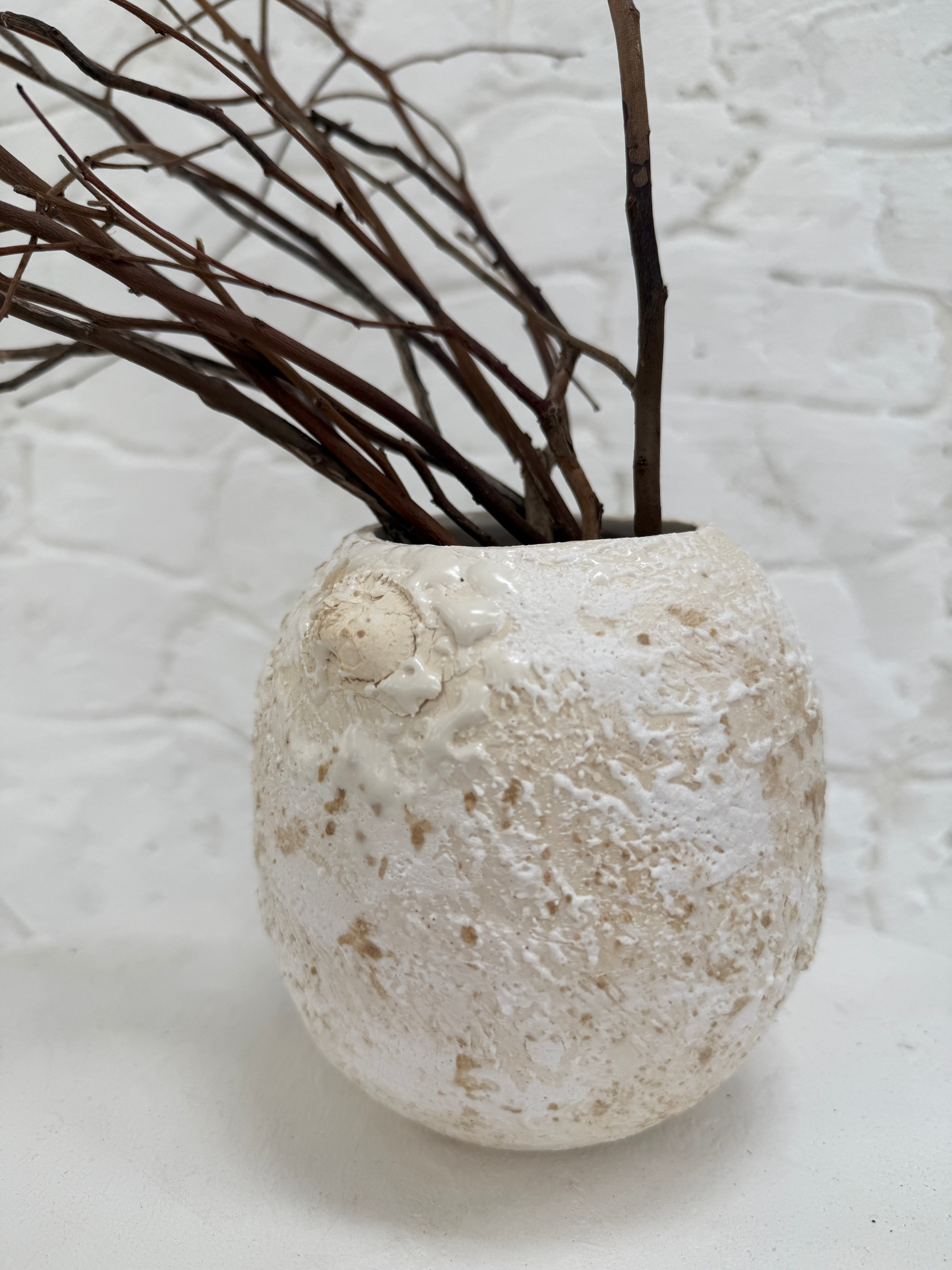 Small handmade textured stoneware bowl vessel for flowers or kitchen utensils
