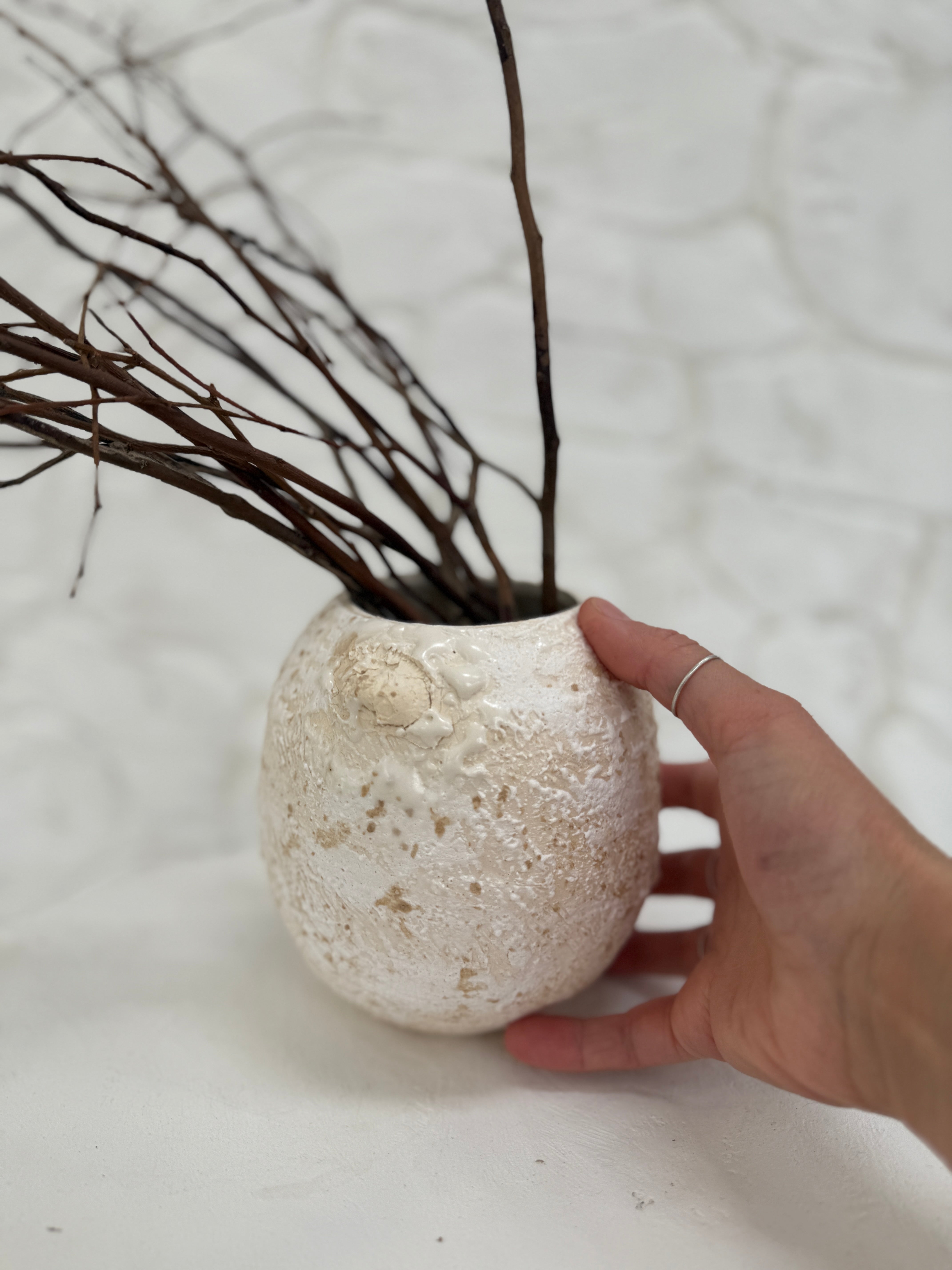 Small handmade textured stoneware bowl vessel for flowers or kitchen utensils