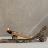 Handmade aged ceramic dual incense holder for palo santo , sticks and cones, unearthed brown finish