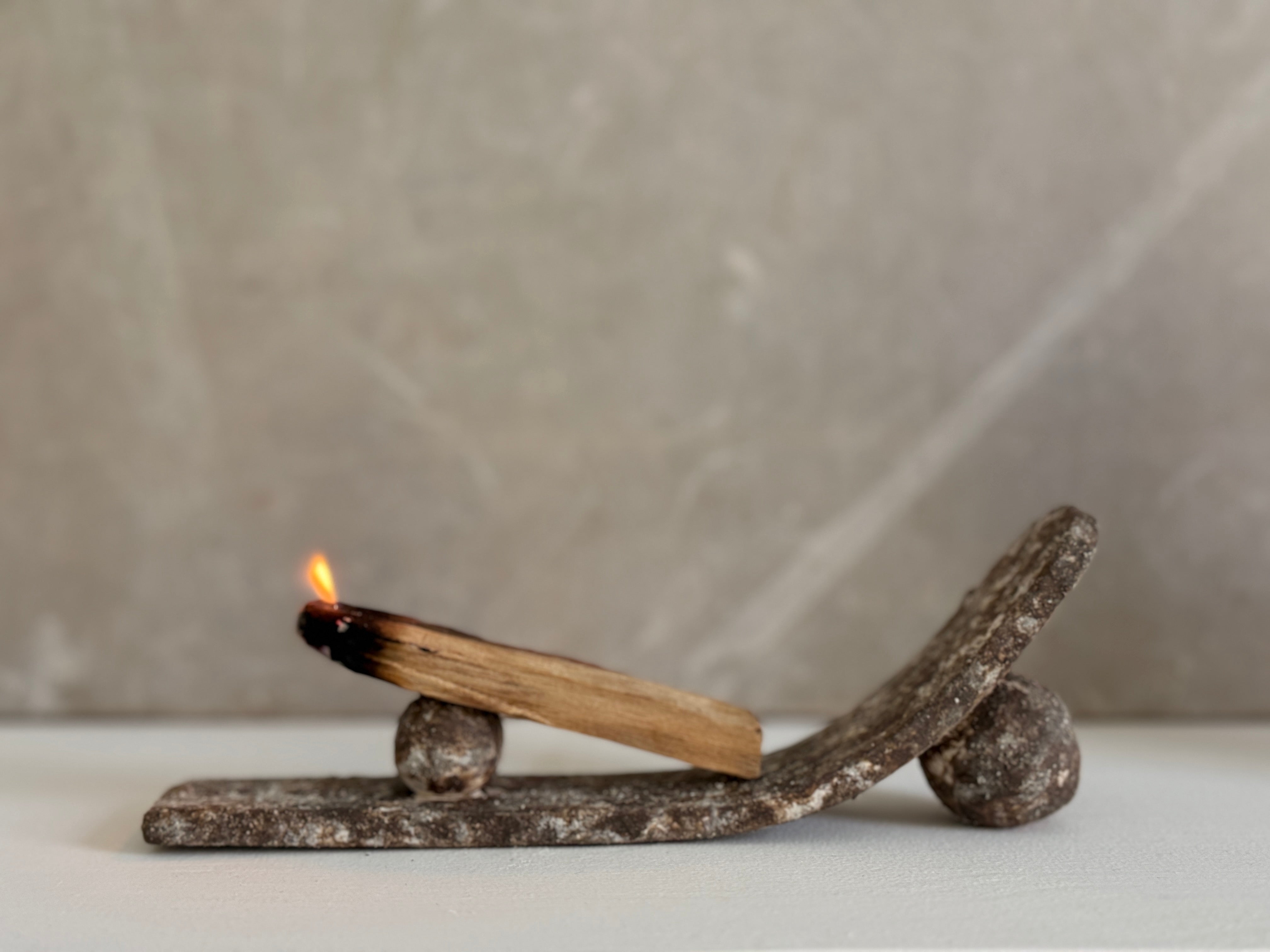 Handmade aged ceramic dual incense holder for palo santo , sticks and cones, unearthed brown finish